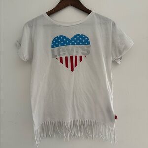 Levi's Kids White Fringe T-Shirt America July 4th kids 13-15 Americana shirt